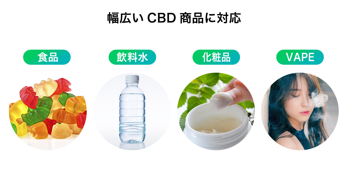 食品・飲料水・化粧品・VAPE幅広いCBD商品に対応